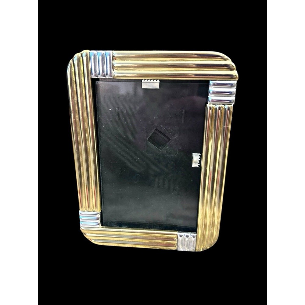 Vtg Art Deco Style Brass & Silver Toned Metal Picture Frame Art Decor Ornate